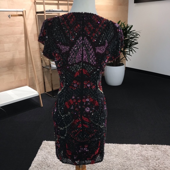 Parker Black/Red/Silver Sequin & Beaded Mini Dress - Picture 6 of 7